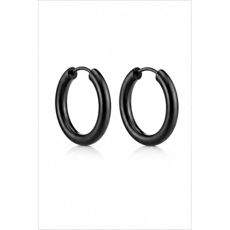 black stainless steel hoop earrings - angle view