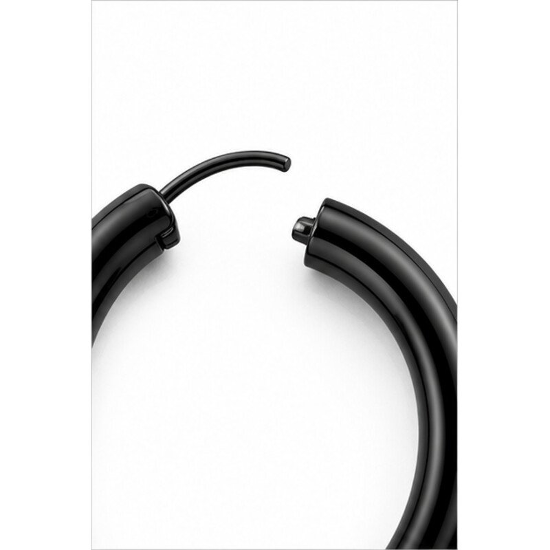 black stainless steel hoop earrings - detail view