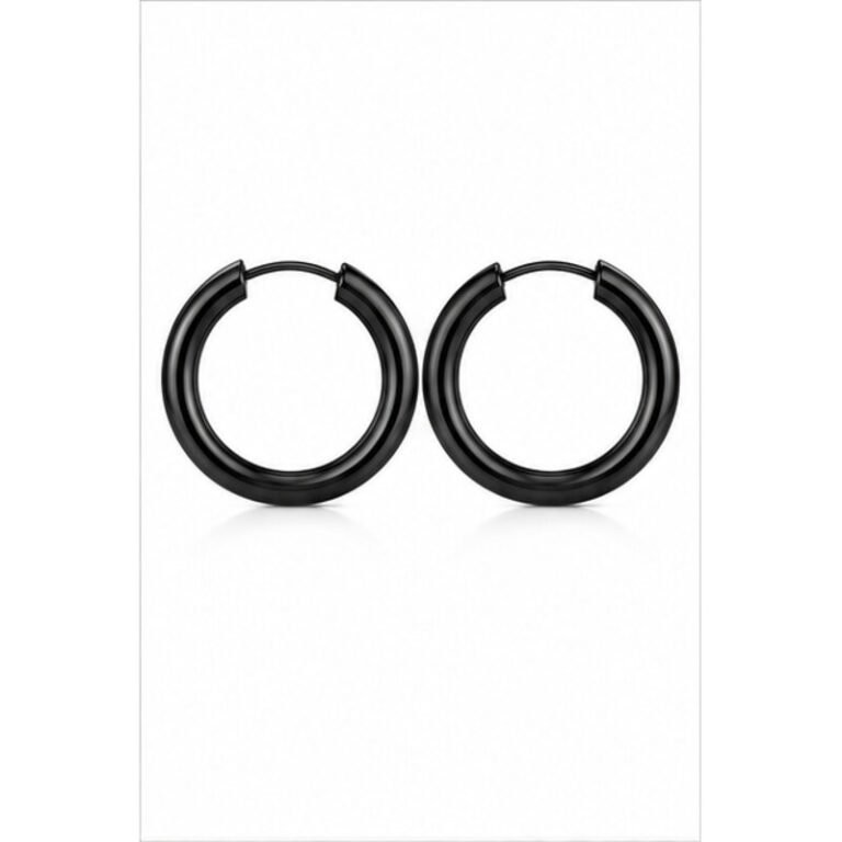 black stainless steel hoop earrings - front view