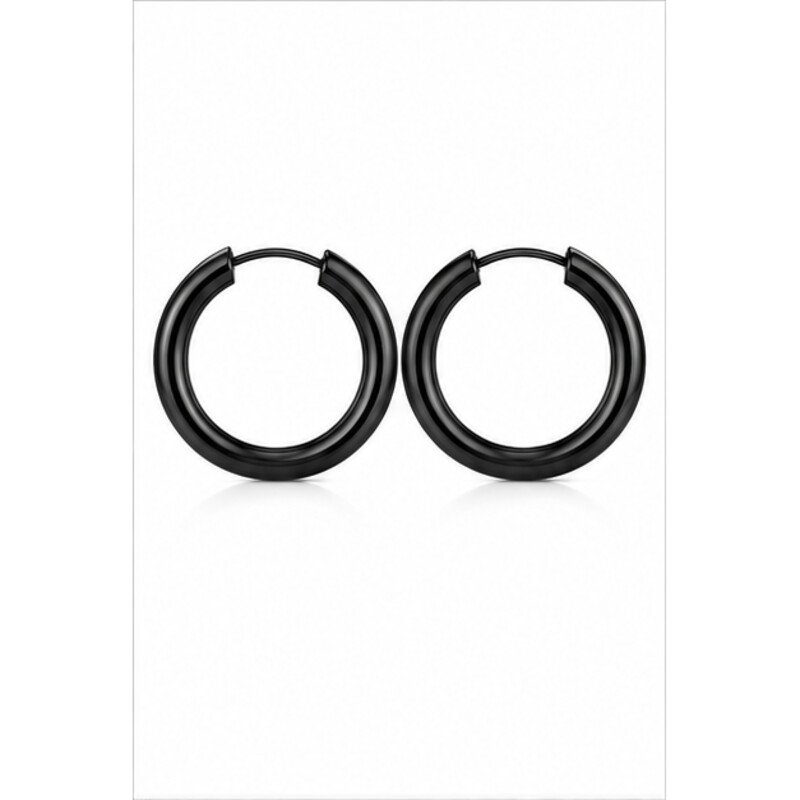 black stainless steel hoop earrings - front view