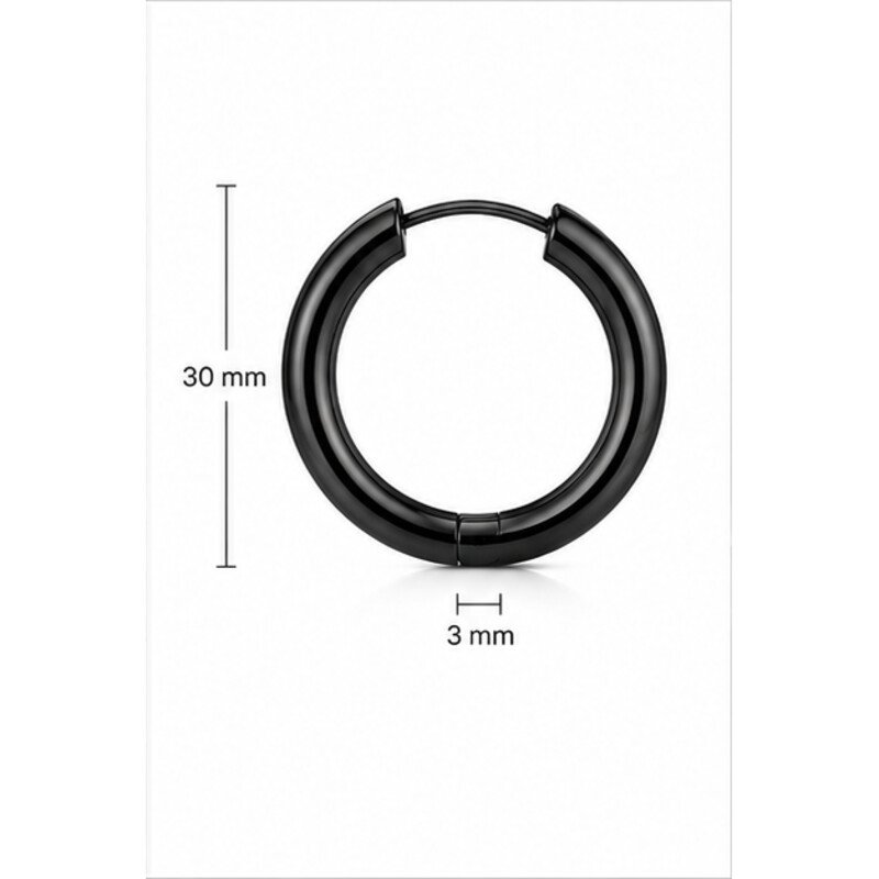 black stainless steel hoop earrings - size view