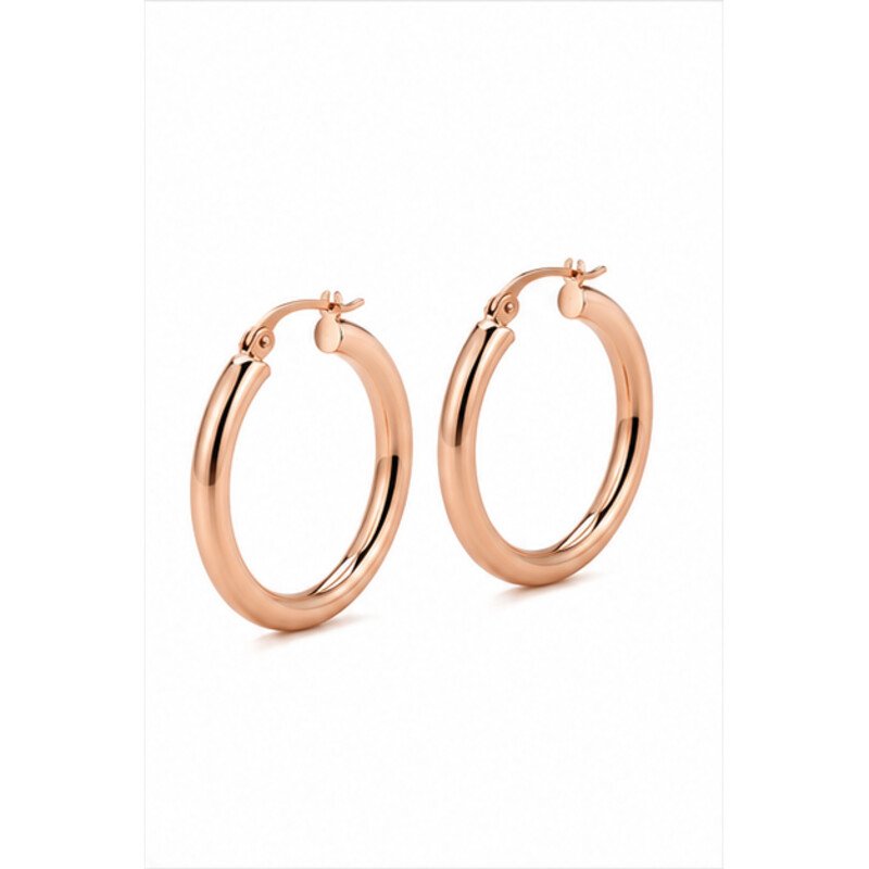 rose gold stainless steel hoop earrings - angle view