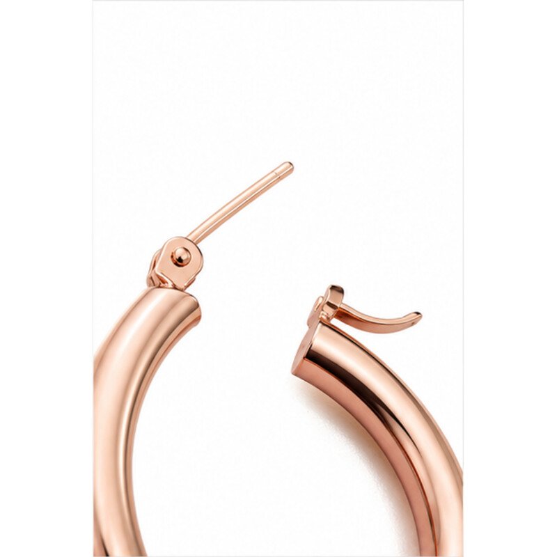 rose gold stainless steel hoop earrings - detail view