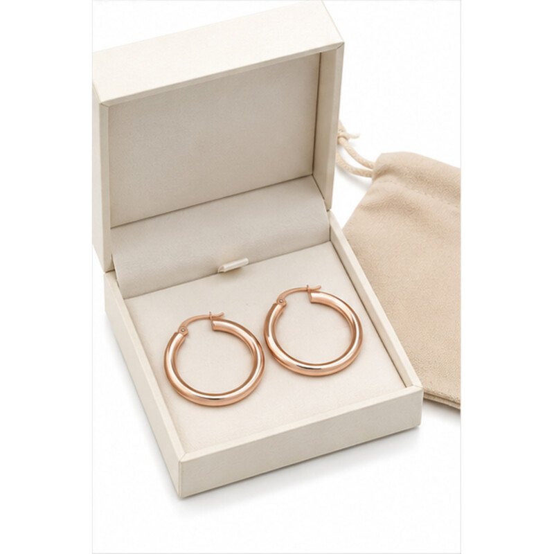 rose gold stainless steel hoop earrings - packaging view