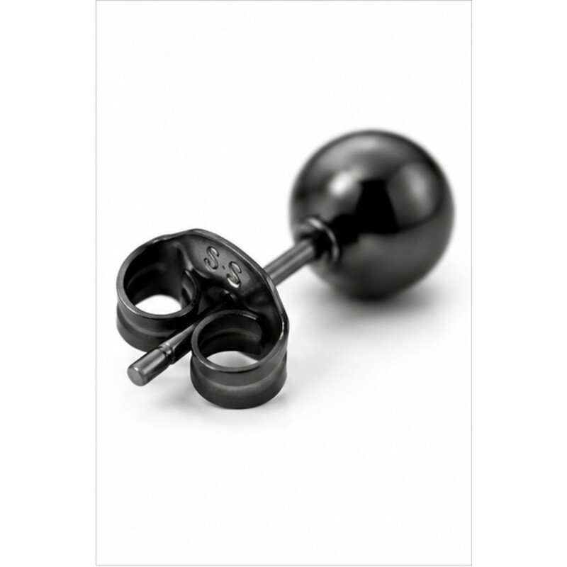 black stainless steel stud earrings - detail view