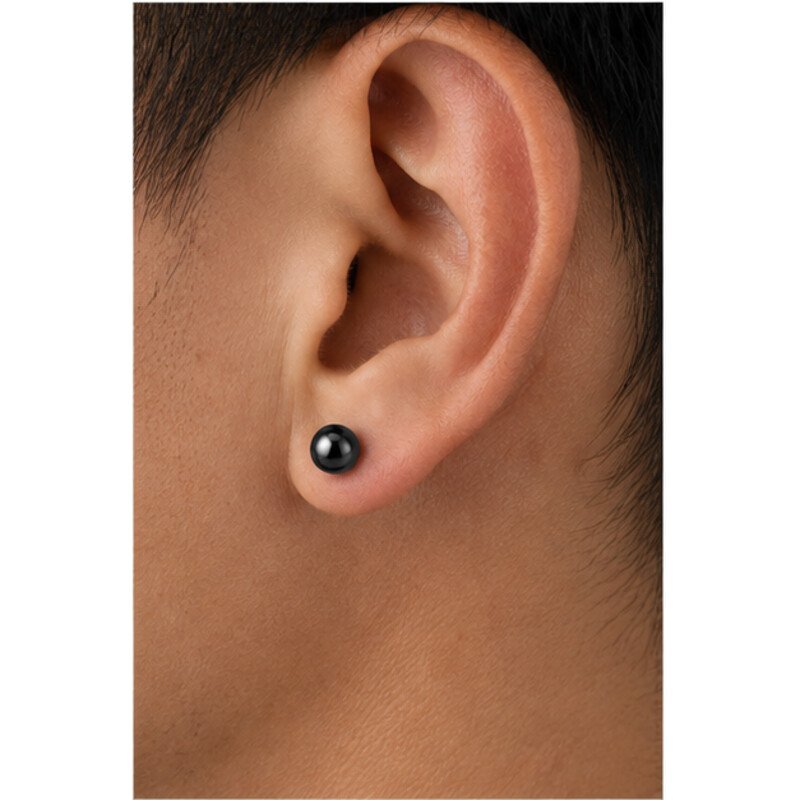 black stainless steel stud earrings - model view