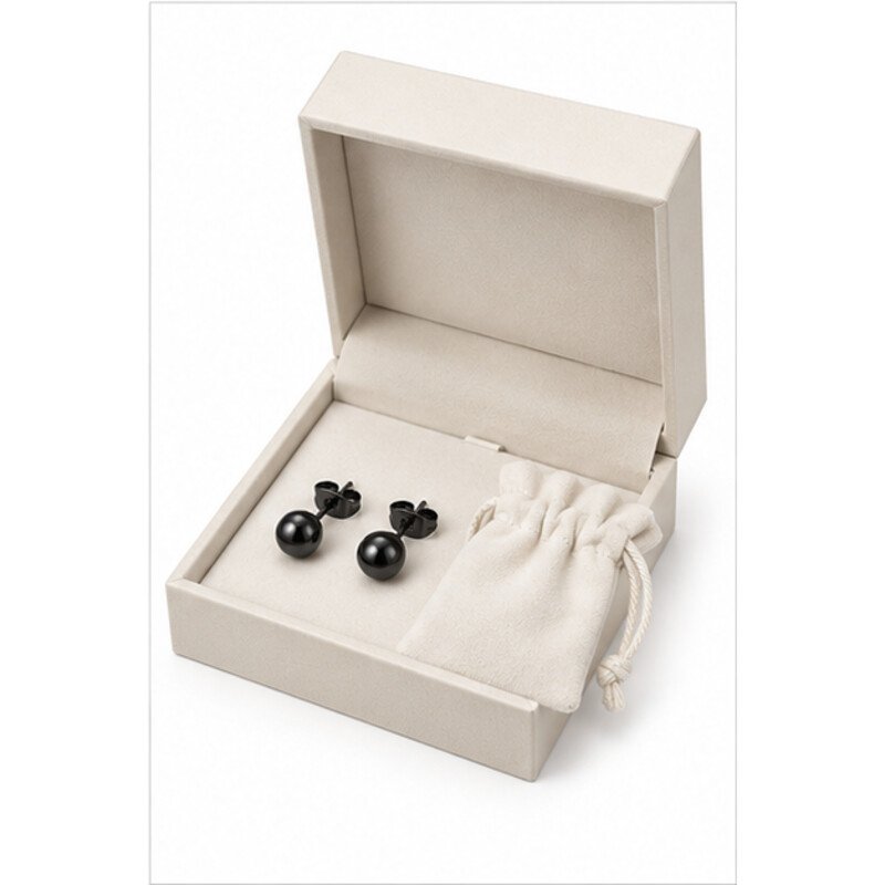 black stainless steel stud earrings - packaging view