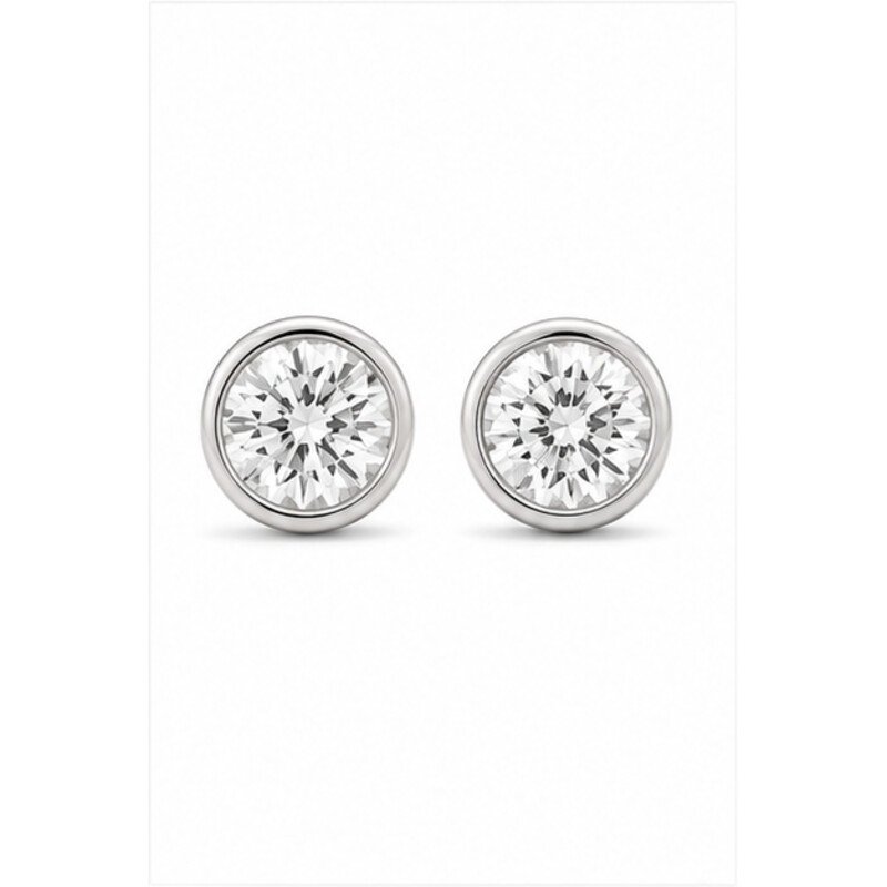 stainless steel diamond stud earrings - front view