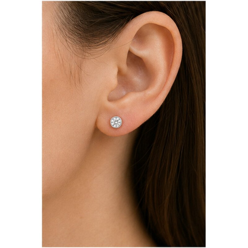 stainless steel diamond stud earrings - model view