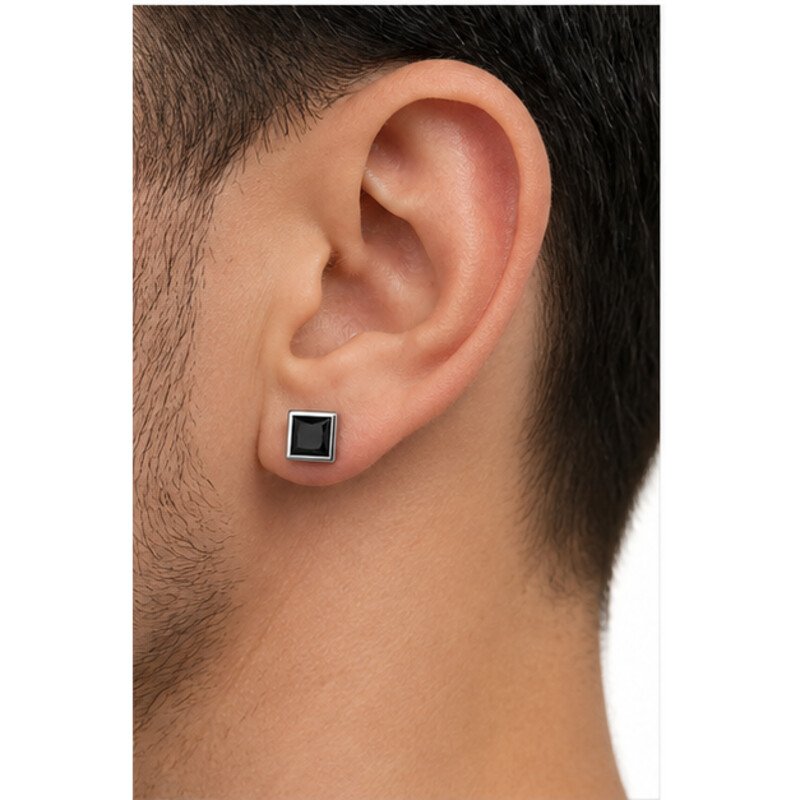 mens stainless steel stud earrings - model view