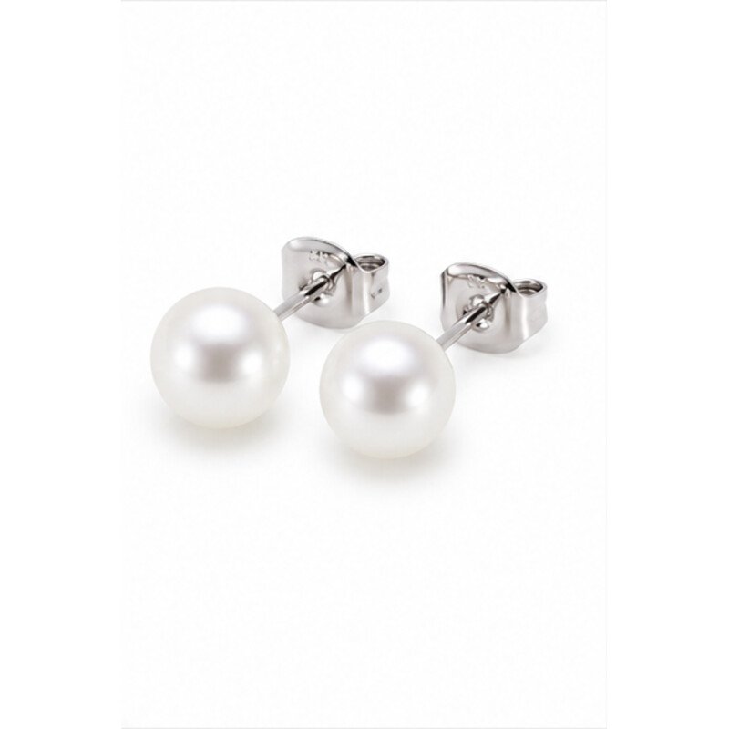 stainless steel pearl stud earrings - angle view