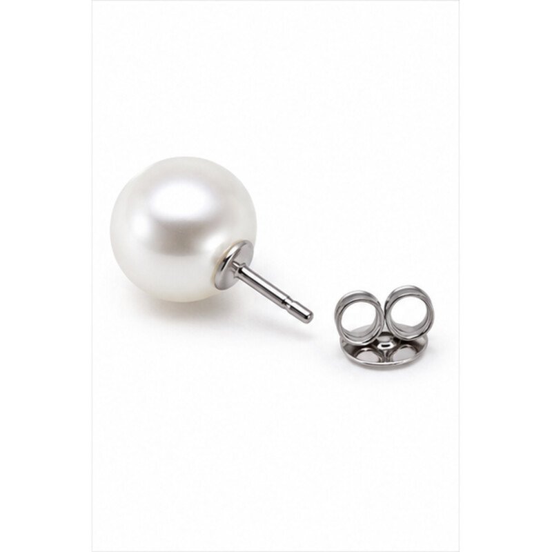 stainless steel pearl stud earrings - detail view