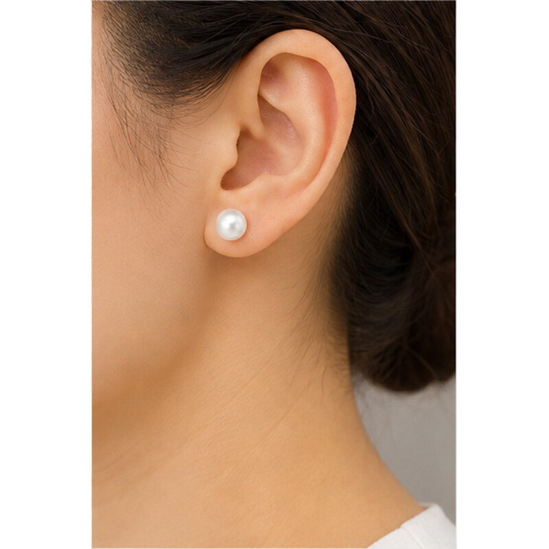 stainless steel pearl stud earrings - model view