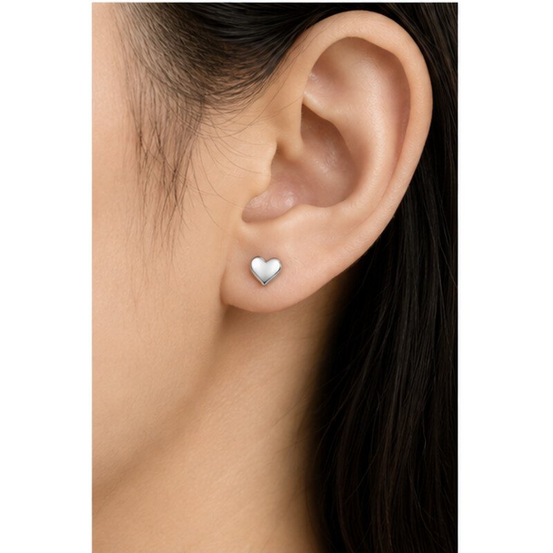 stainless steel heart earrings - model view