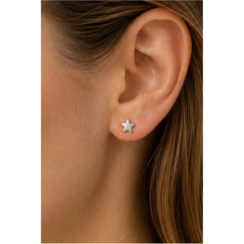 stainless steel star earrings - model view