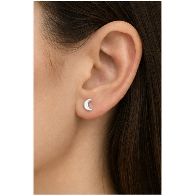 stainless steel moon earrings - model view