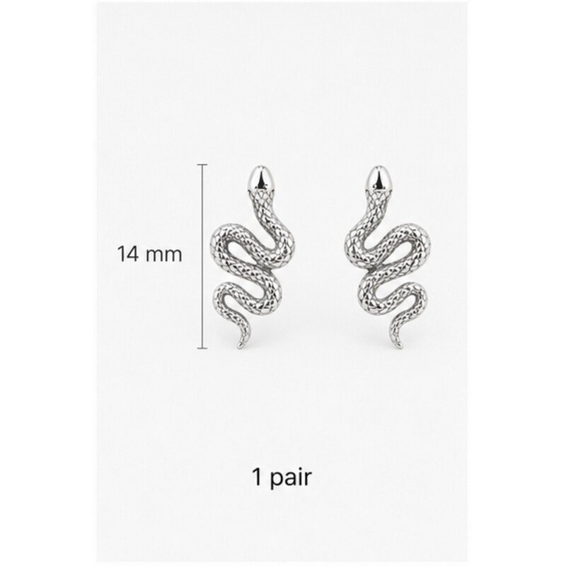 stainless steel snake earrings - size view