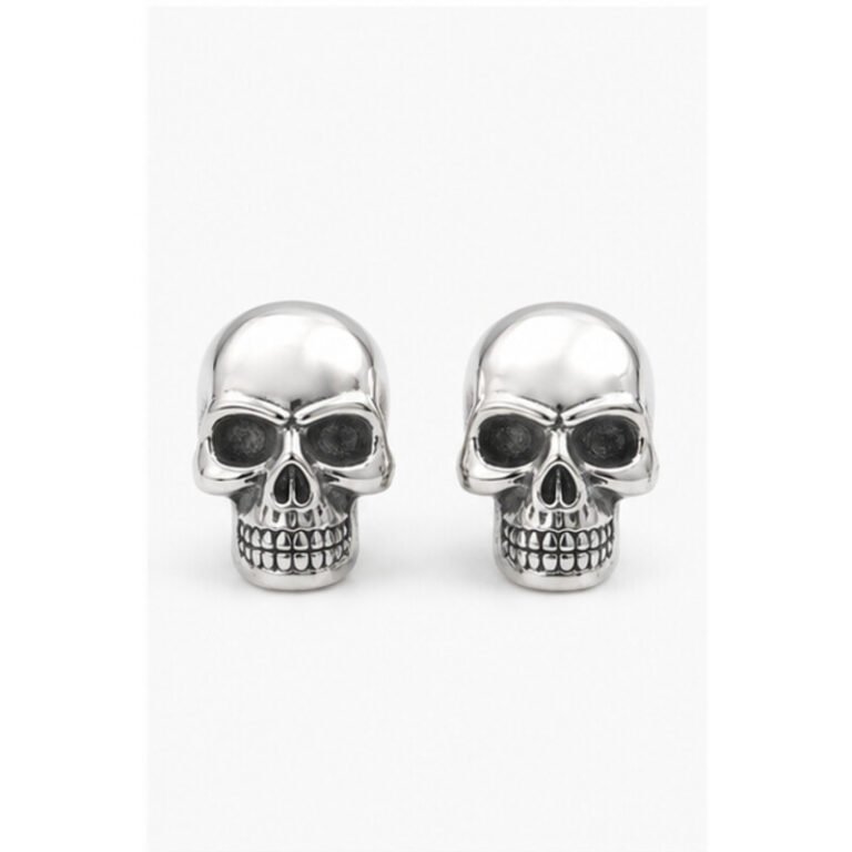 stainless steel skull earrings - front view