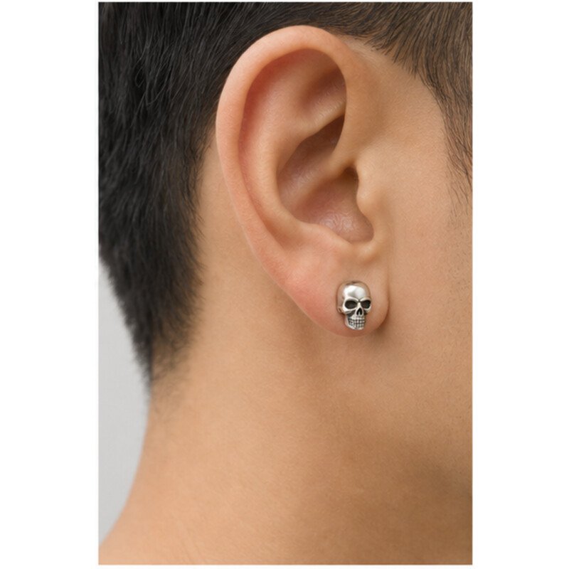 stainless steel skull earrings - model view