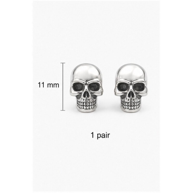 stainless steel skull earrings - size view
