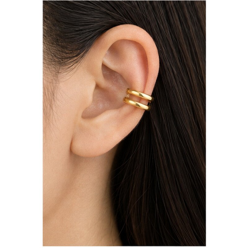 gold stainless steel ear cuff - model view