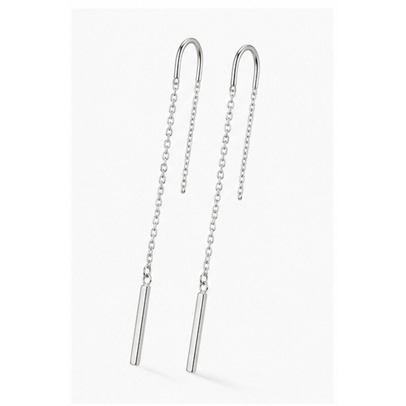 stainless steel threader earrings - angle view