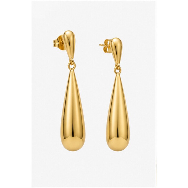 gold stainless steel drop earrings - angle view