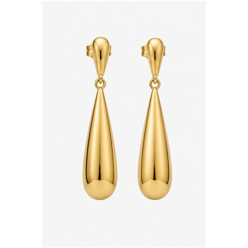 gold stainless steel drop earrings - front view
