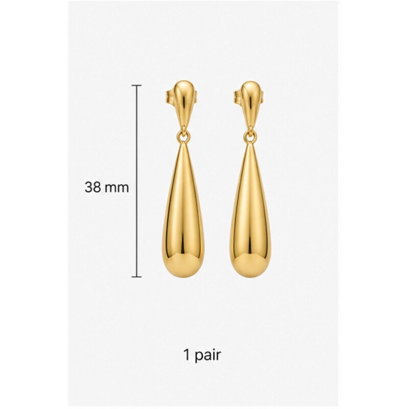 gold stainless steel drop earrings - size view