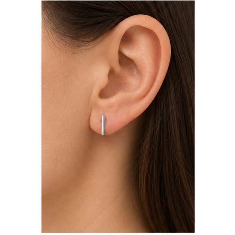 stainless steel bar earrings - model view