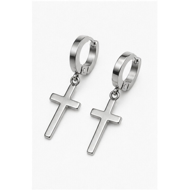 stainless steel cross earrings - angle view