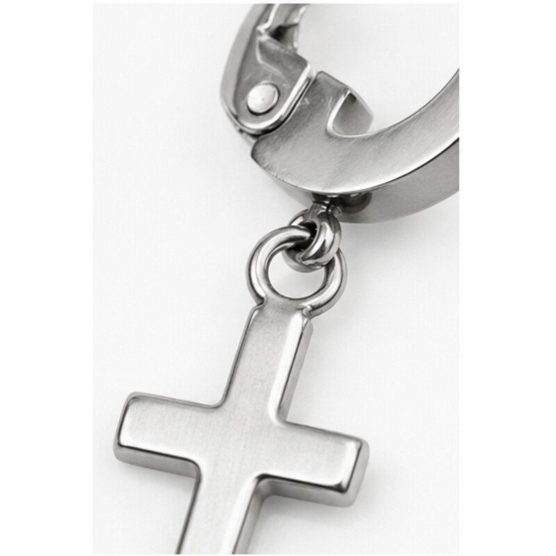 stainless steel cross earrings - detail view