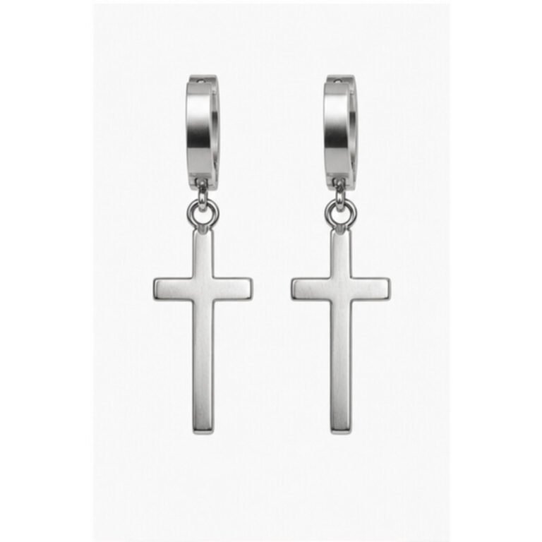 stainless steel cross earrings - front view