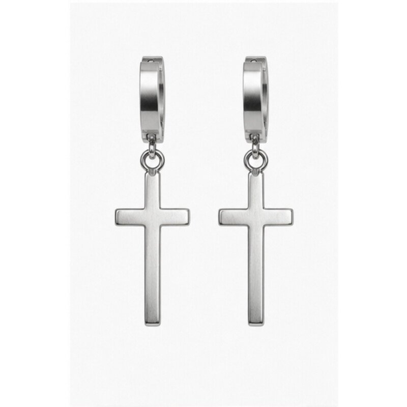 stainless steel cross earrings - front view
