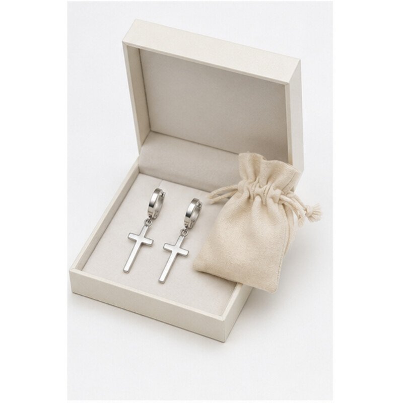 stainless steel cross earrings - packaging view