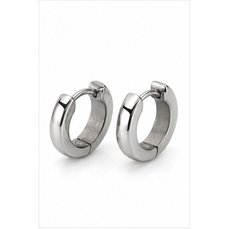 mens stainless steel hoop earrings - angle view