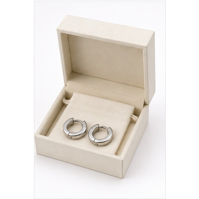 mens stainless steel hoop earrings - packaging view