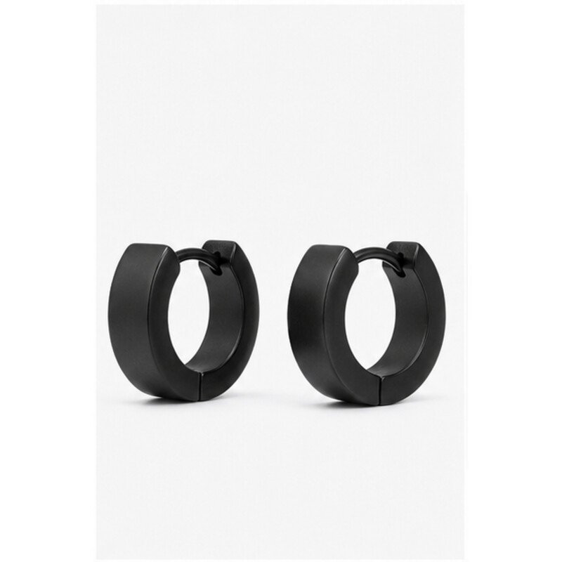 mens black stainless steel huggie earrings - angle view