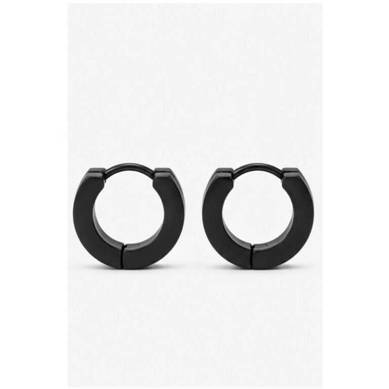 mens black stainless steel huggie earrings - front view