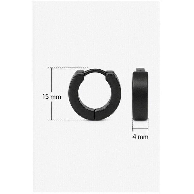 mens black stainless steel huggie earrings - size view