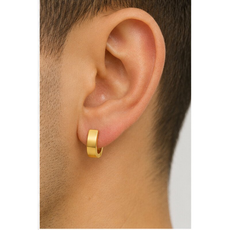 mens gold stainless steel earrings - model view