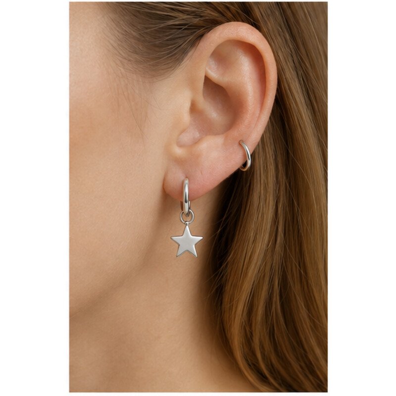 stainless steel hoop earrings with charms - model view