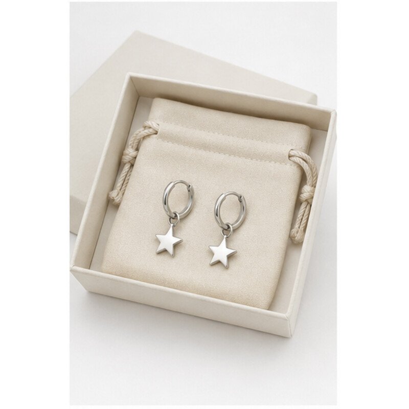 stainless steel hoop earrings with charms - packaging view