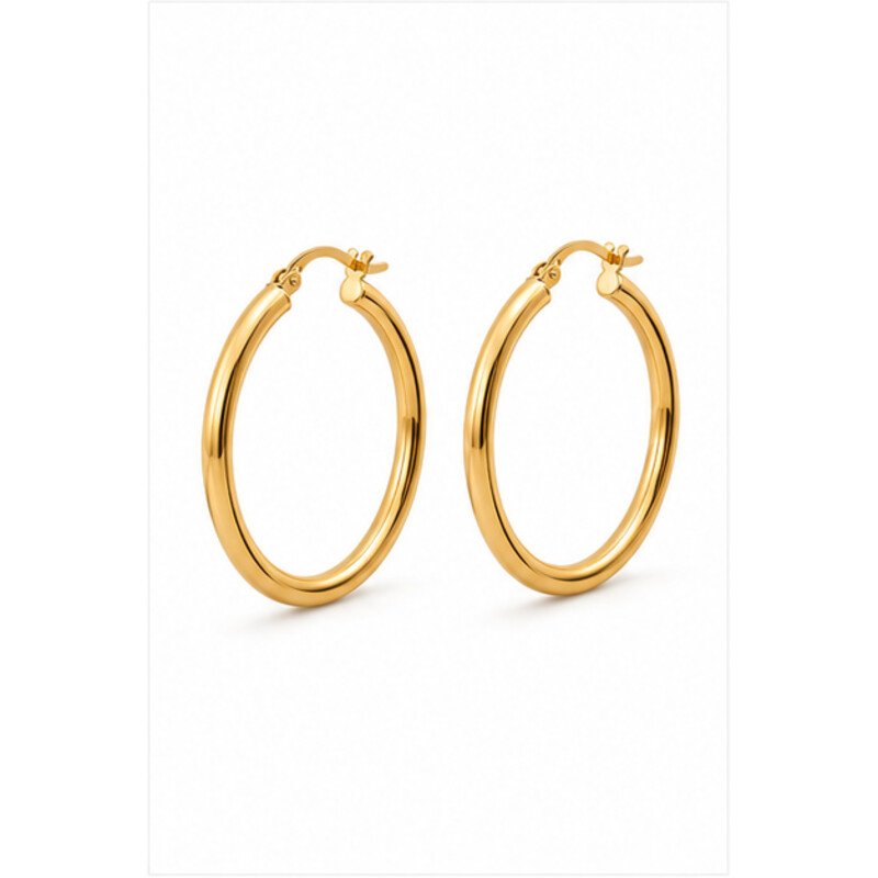 gold stainless steel hoop earrings - angle view
