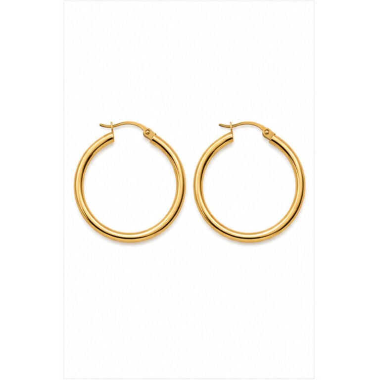 gold stainless steel hoop earrings - front view