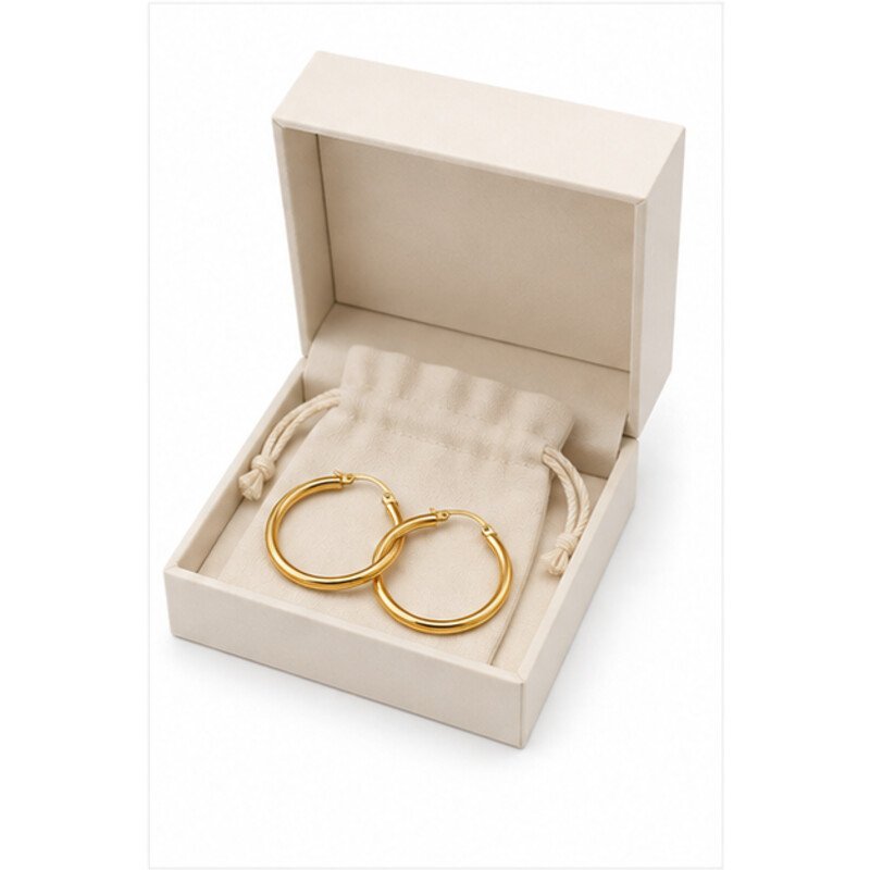 gold stainless steel hoop earrings - packaging view