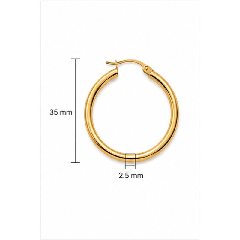 gold stainless steel hoop earrings - size view