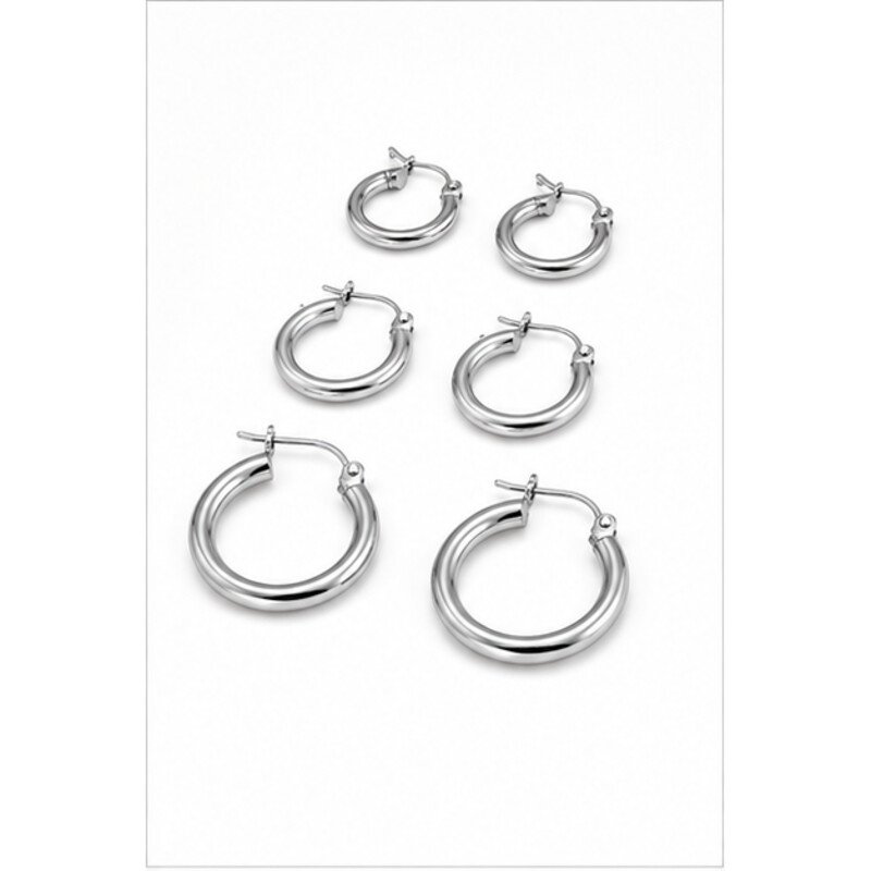 stainless steel hoop earrings set - angle view