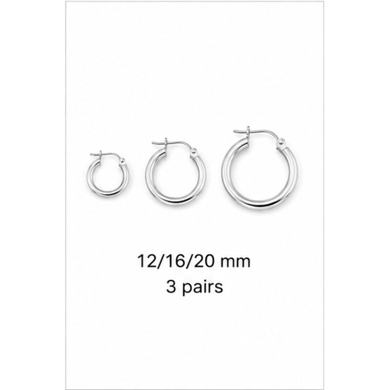 stainless steel hoop earrings set - size view