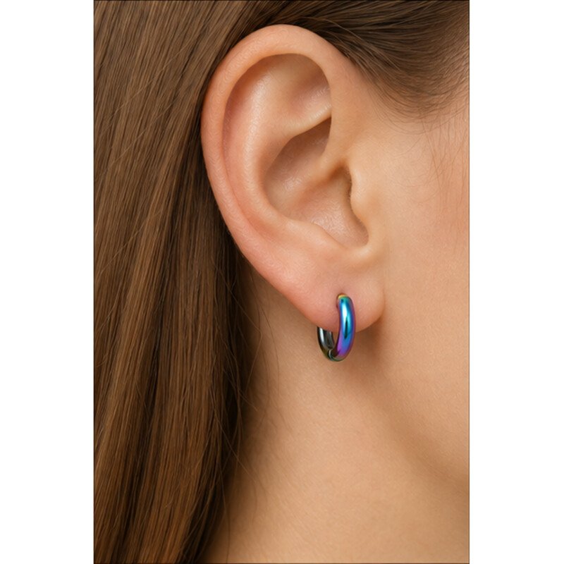 stainless steel rainbow earrings - model view